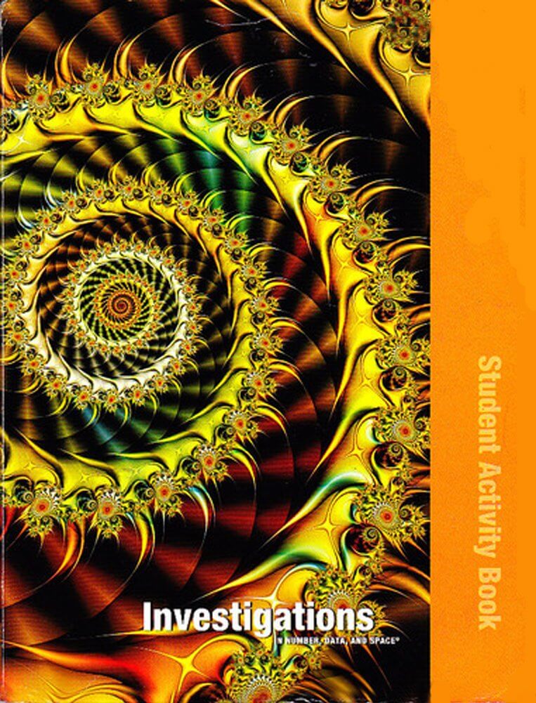 Investigations in Number, Data, and Space, Grade 4: Student Activity Book cover design with spiral pattern.