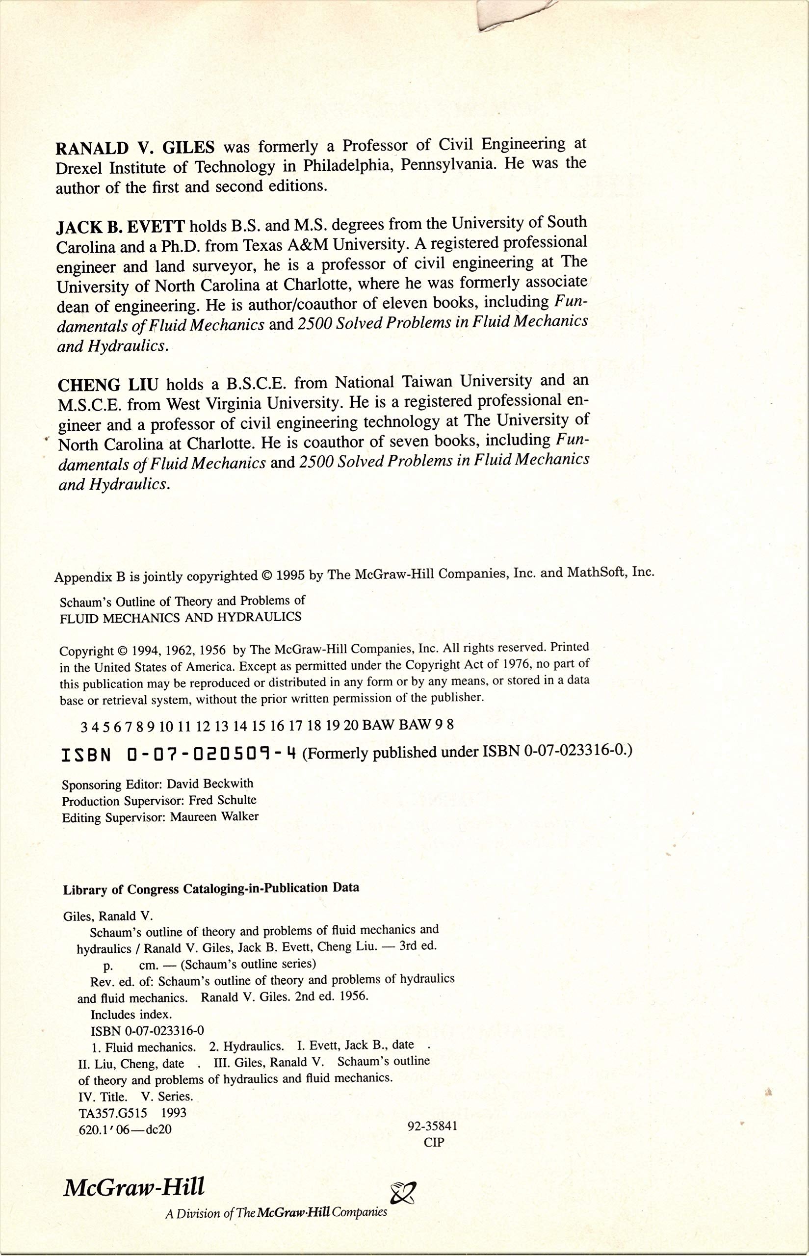 Schaum's Outline of Fluid Mechanics and Hydraulics (Schaum's)