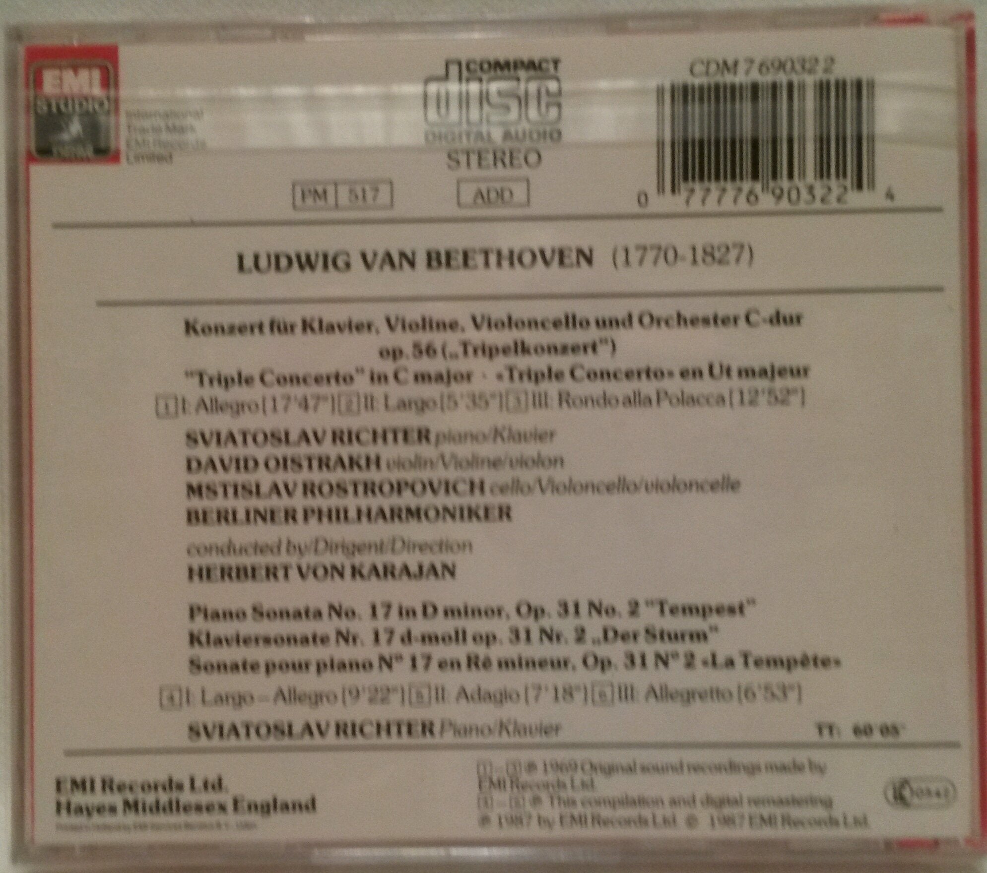 Beethoven: Triple Concerto / Piano Sonata No. 17,Op.31/2