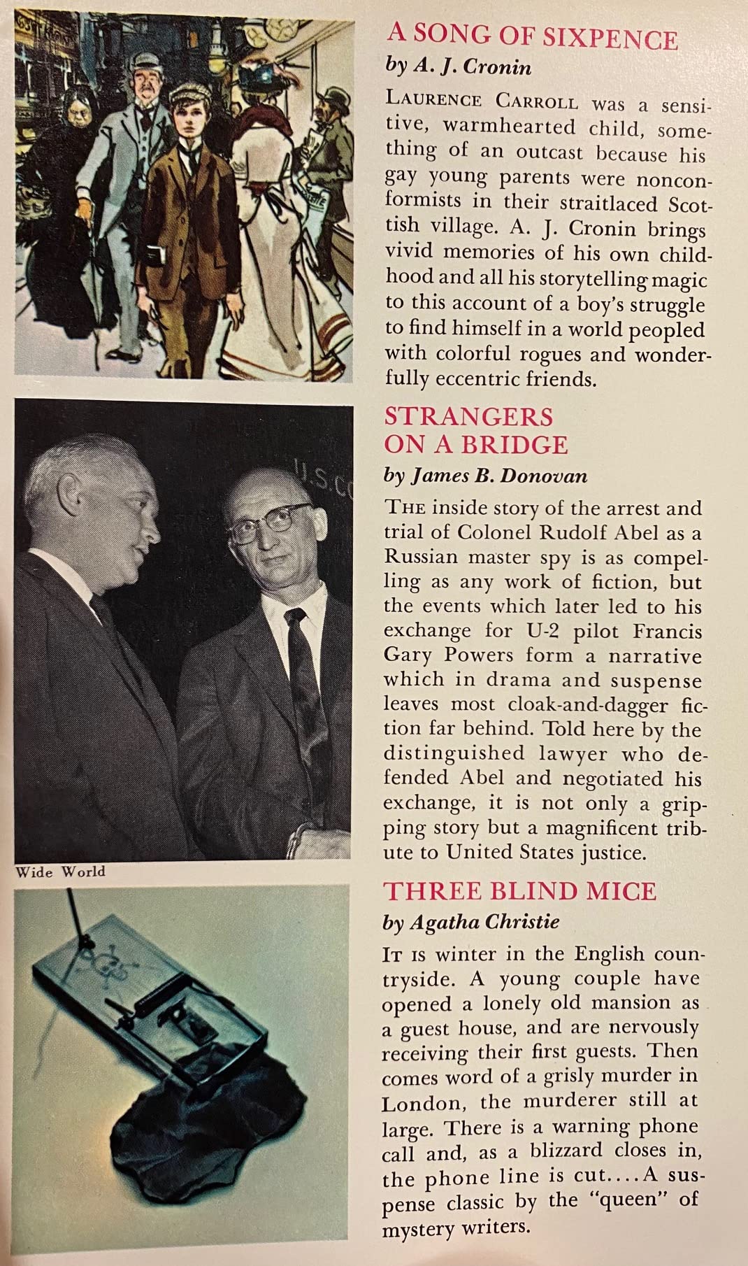 readers digest condensed books (a song of sixpence,strangers on a bridge,three blind mice,episode,the island, vol. 4 1964)