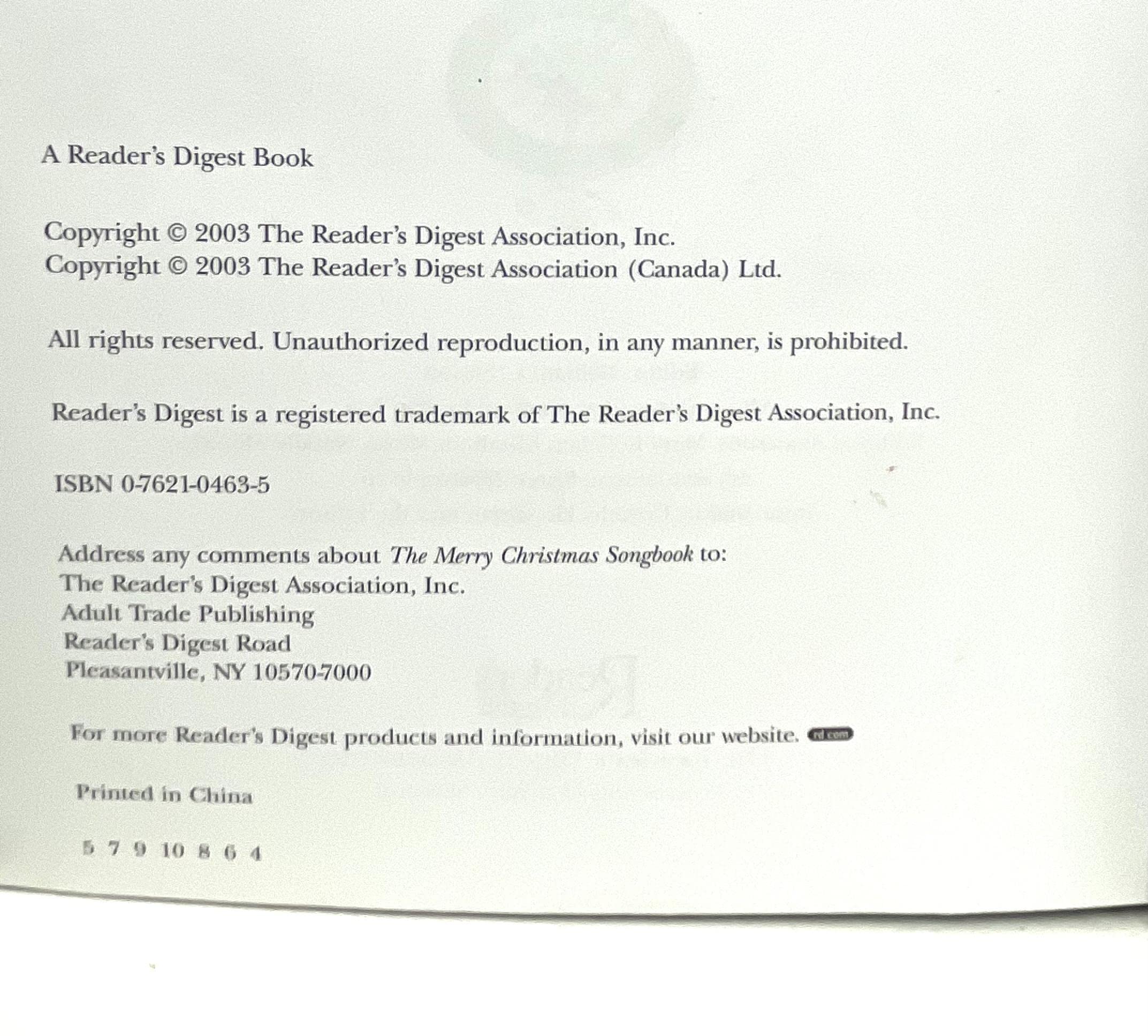 The Reader's Digest Merry Christmas Songbook (Reader's Digest Publications)